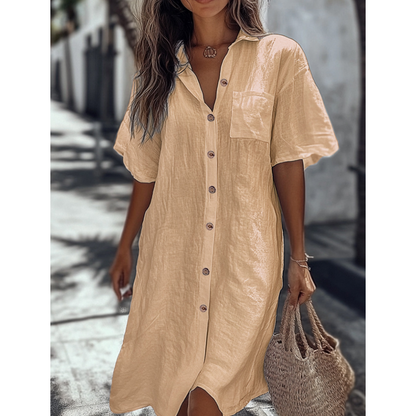 Casual Cotton Linen Shirt Dress