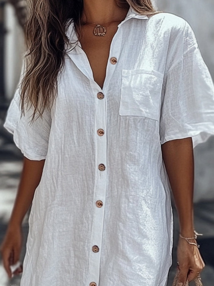 Casual Cotton Linen Shirt Dress