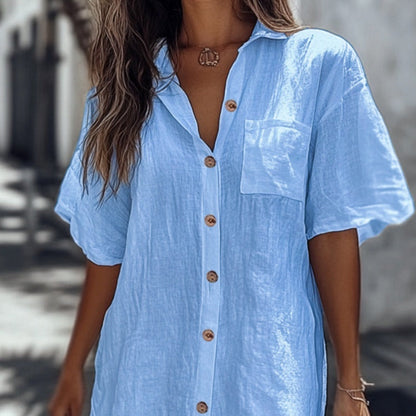 Casual Cotton Linen Shirt Dress