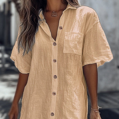 Casual Cotton Linen Shirt Dress