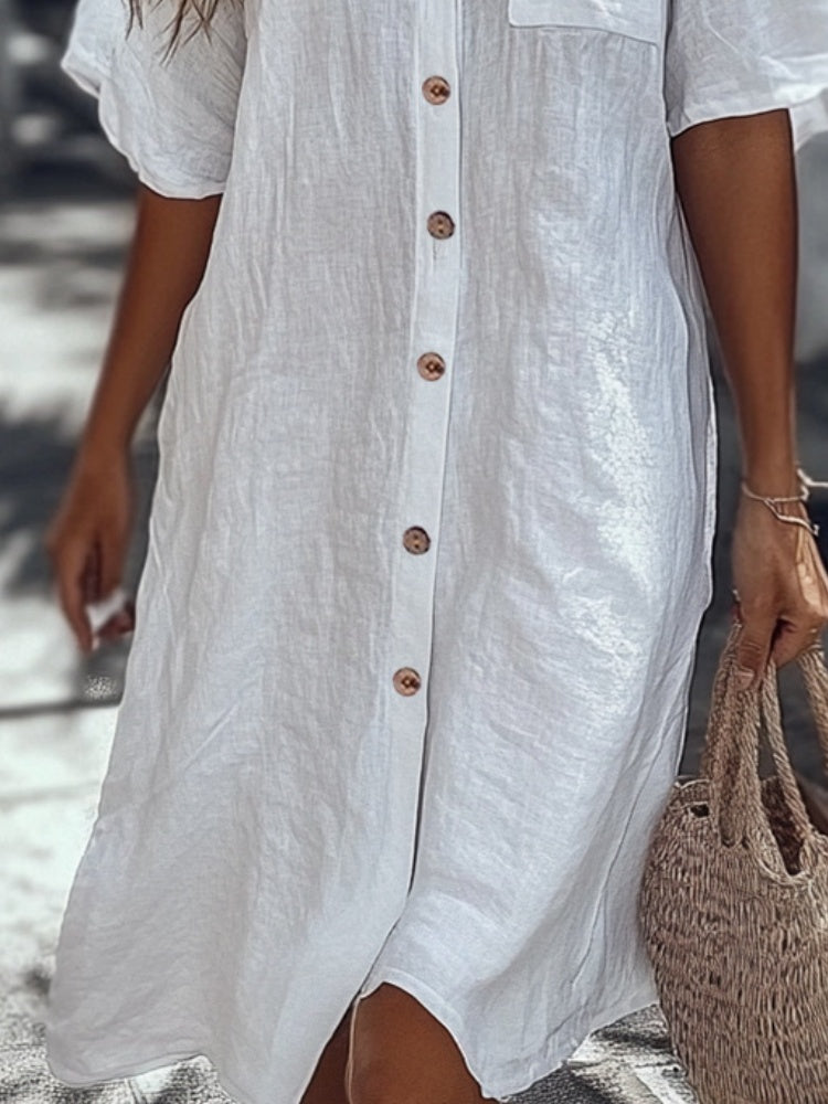 Casual Cotton Linen Shirt Dress