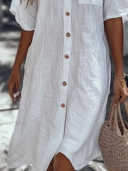 Casual Cotton Linen Shirt Dress