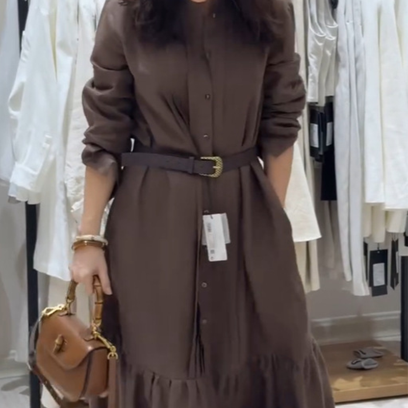 Women's Button Up Long Sleeve Shirt Dress