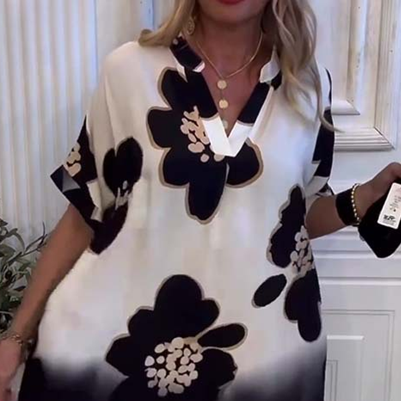 🌸2025 New Fashion🌸 Women's Printed Loose Deep V-Neck Dress