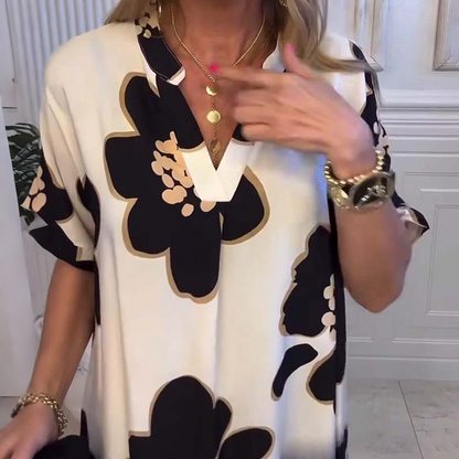 🌸2025 New Fashion🌸 Women's Printed Loose Deep V-Neck Dress