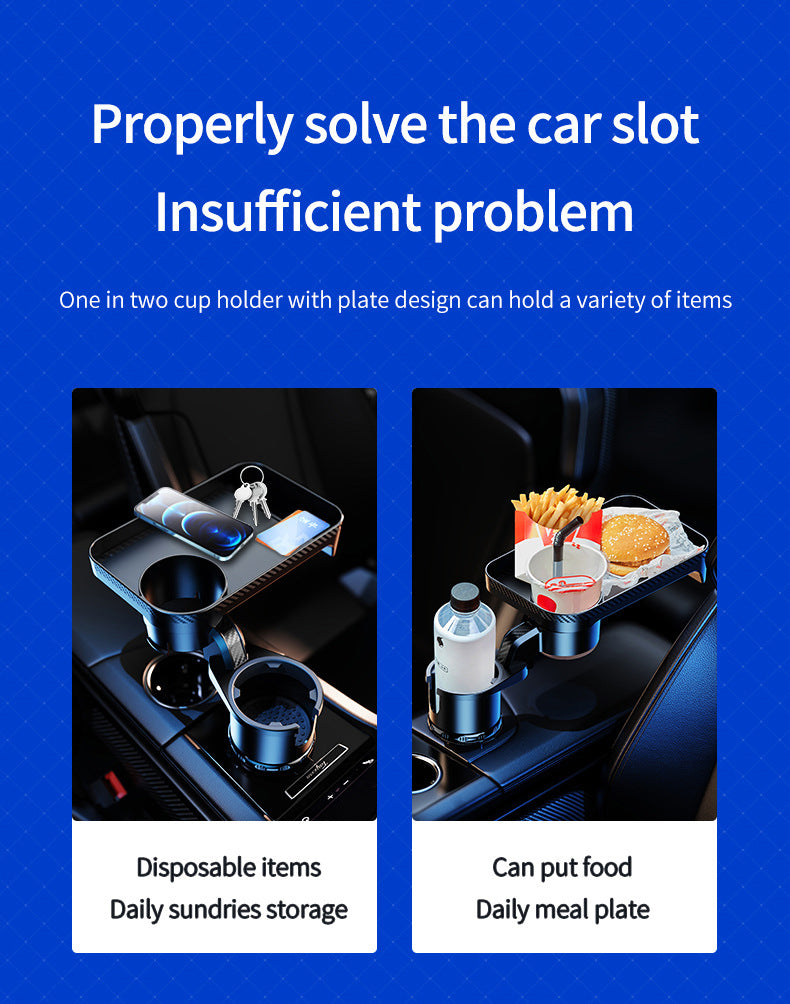 Car Cup Holder Expander Adapter (Adjustable) - Multifunctional Car Dining Plate 360 Degree Rotating Cup Position Rack for Car Cup Holder Car Dining Plate