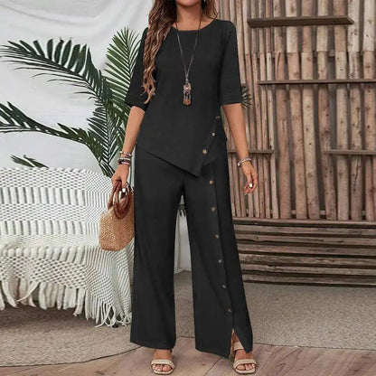 ✨Women's Irregular Hem Top & Wide Leg Pants Two - Piece Set👌