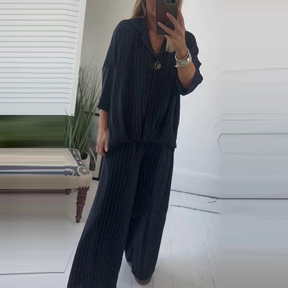 Women's Striped Top & Wide-Leg Pants 2-Piece Set