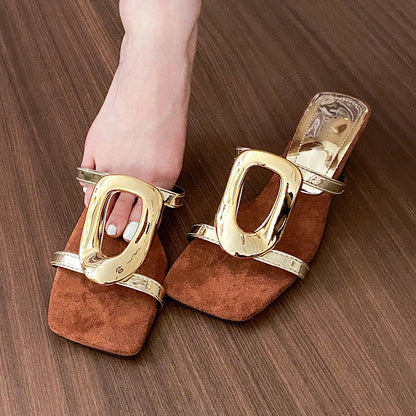 Retro Square Toe Cutout High Heel Sandals