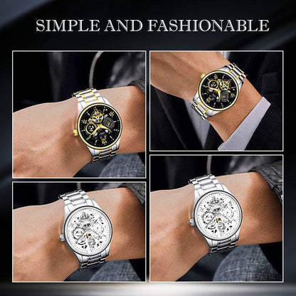 Men's Waterproof Roman Skeleton Automatic Mechanical Watch