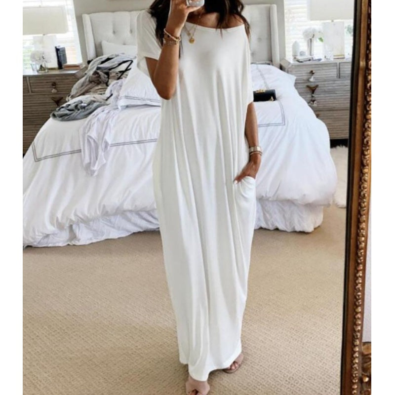 💃Last Day Special Discount❤️🥰Women's Summer Casual Loose Solid Color Short-Sleeve Long Dress