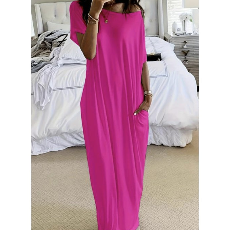 💃Last Day Special Discount❤️🥰Women's Summer Casual Loose Solid Color Short-Sleeve Long Dress