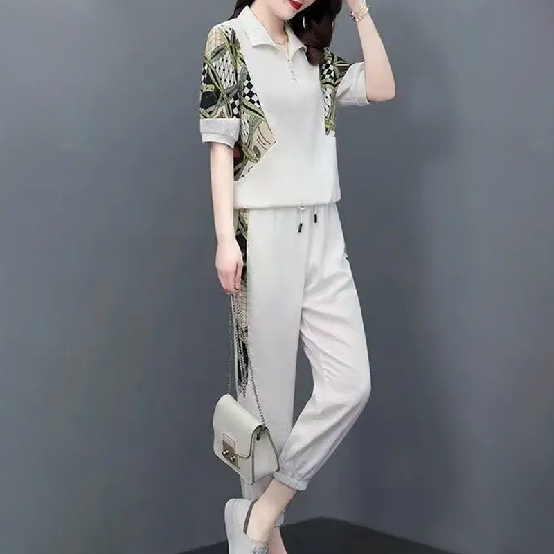 ⏳Time-limited Special⏰Women's Floral Patchwork Sports Short Sleeve Top & Casual Pants Set
