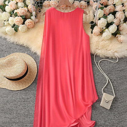 ⏳Time-limited Special⏰Women's Summer Elegant Round Neck Asymmetric Mesh Sleeveless Dress👗