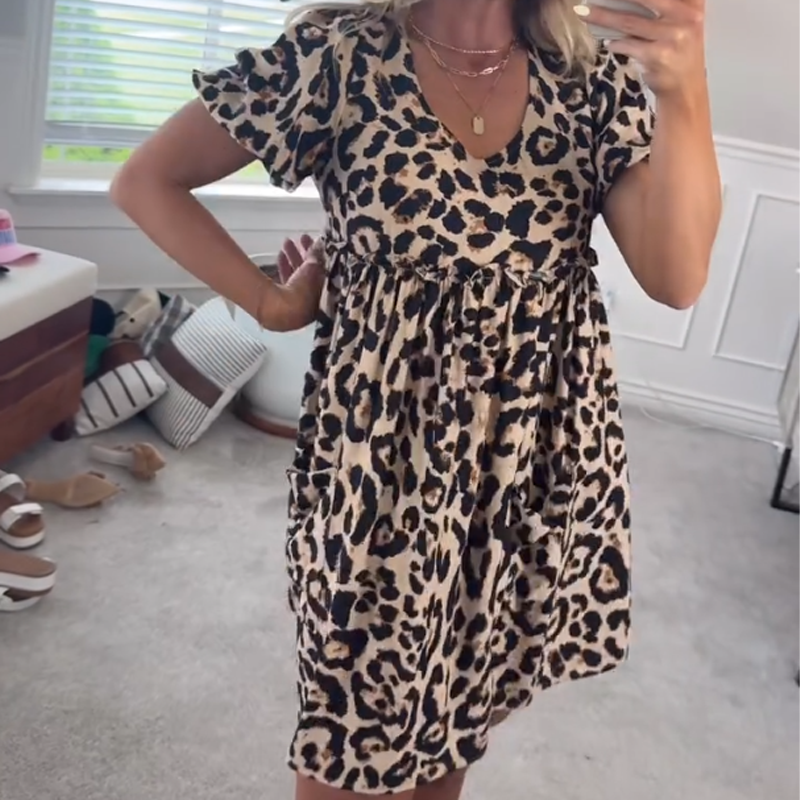 ⏳Time-limited Special⏰Women's Casual Leopard Print Mini Dress👗