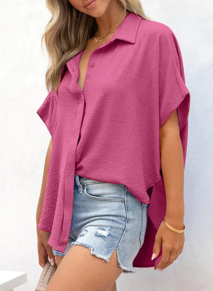 🔥Hot Sale 50% Off💥🎁Women's Loose Fit Casual Button Short Sleeve Shirt Tops