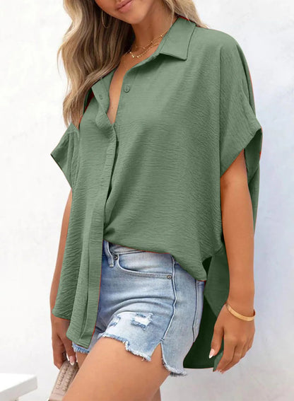 🔥Hot Sale 50% Off💥🎁Women's Loose Fit Casual Button Short Sleeve Shirt Tops