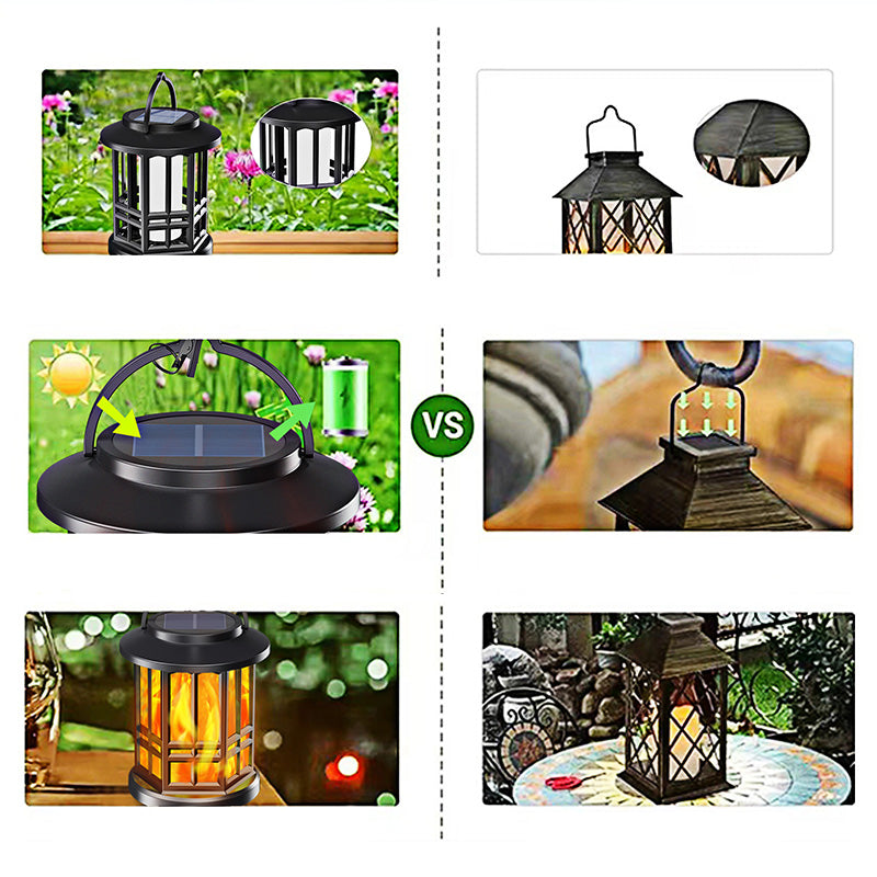 Waterproof outdoor solar flame lantern
