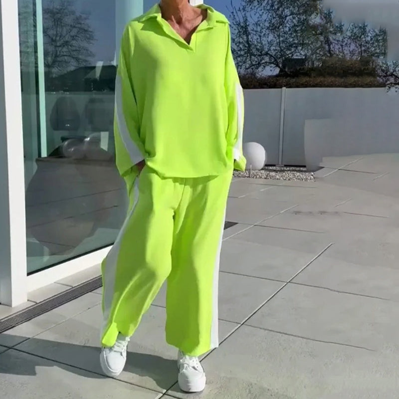 Color-Blocking Casual Top & Pants Set