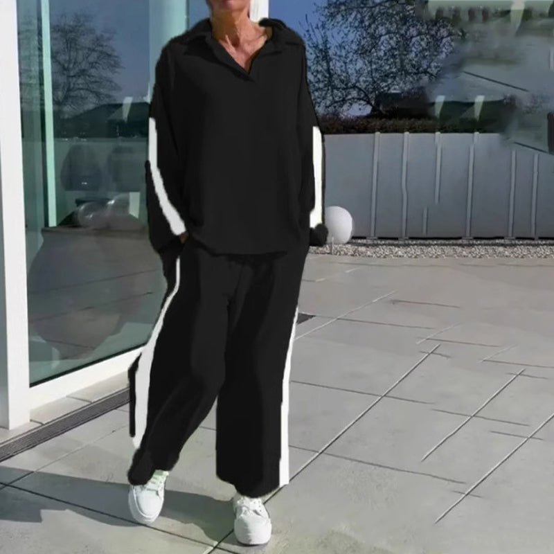 Color-Blocking Casual Top & Pants Set