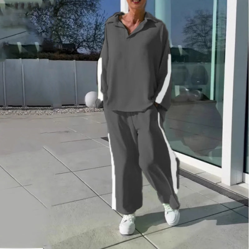 Color-Blocking Casual Top & Pants Set