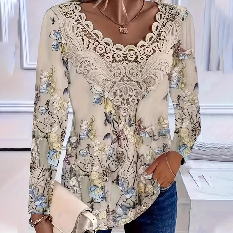 ⏳Time-limited Special⏰Women's Elegant Lace Trim Long Sleeve Blouse
