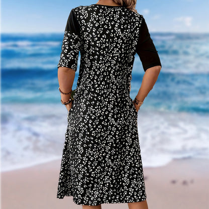 Women's Patchwork Vintage Printed Cotton Linen Dress