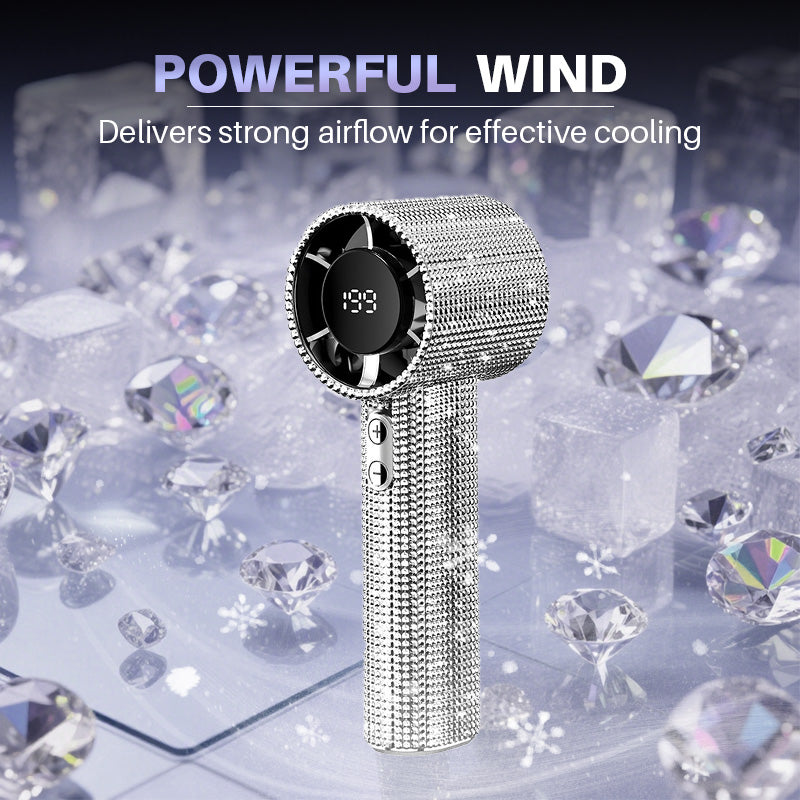 Hand fan with shiny rhinestones and high speed