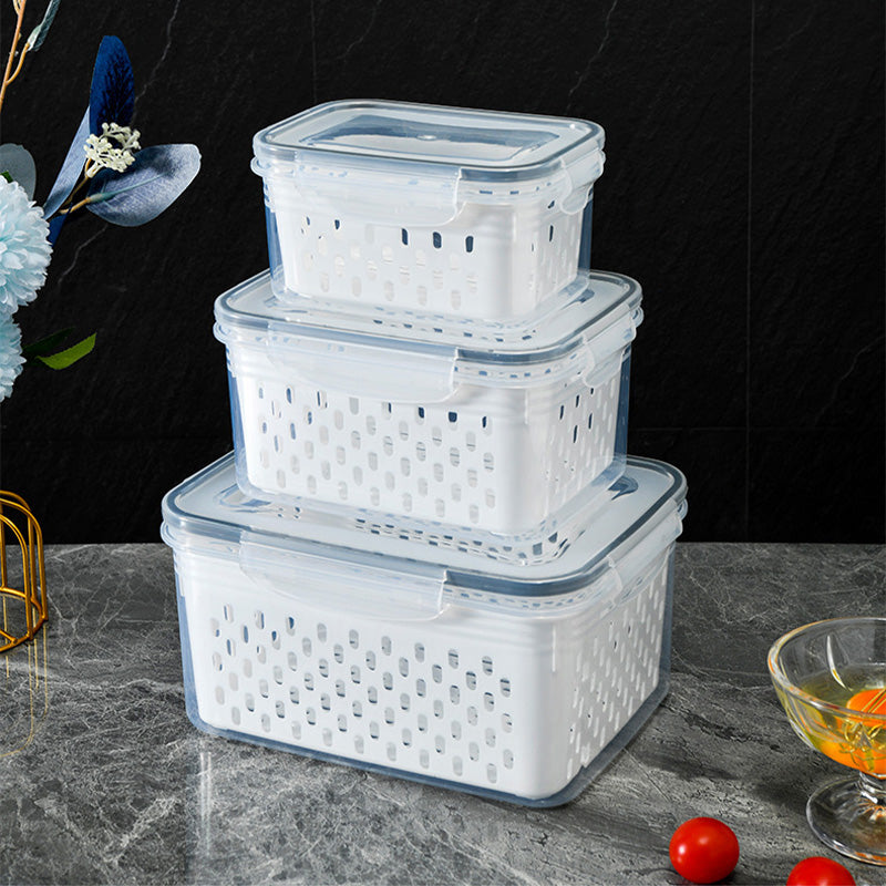 3PCS Fruit Storage Container Set for Fridge with Removable Colander