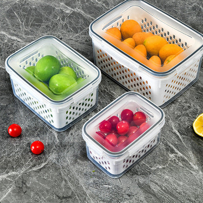 3PCS Fruit Storage Container Set for Fridge with Removable Colander