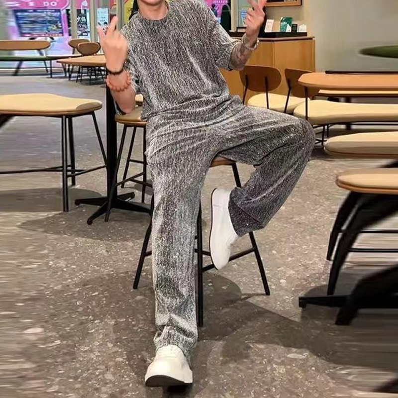 Men’s Short Sleeve Top & Wide Leg Pants 2-Piece Set