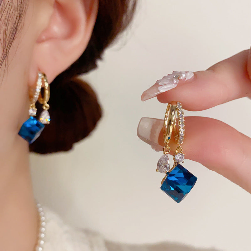 Blue Artificial Crystal Earrings