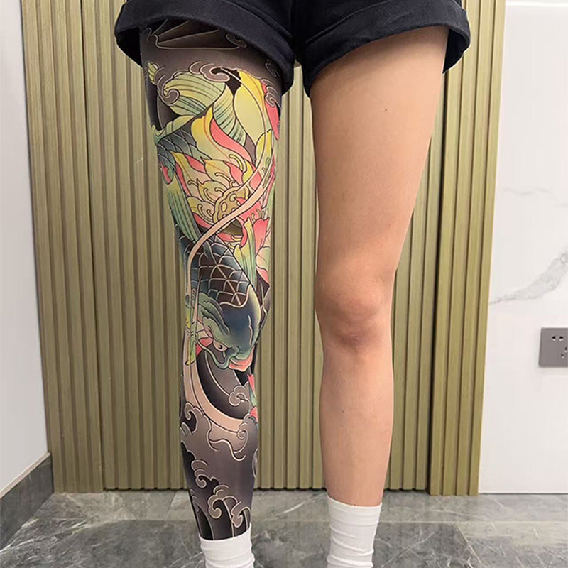 Stretchy Tattoo-Print Leg Sleeve