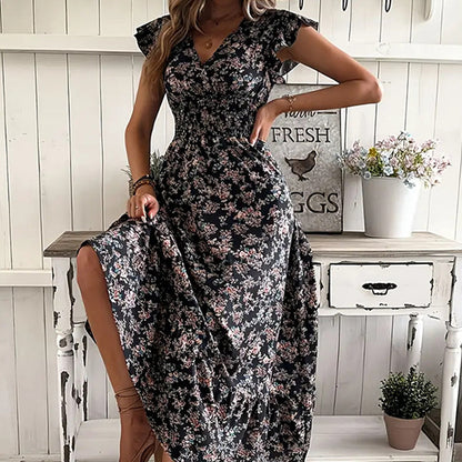 Flowy V-Neck Floral Maxi Dress