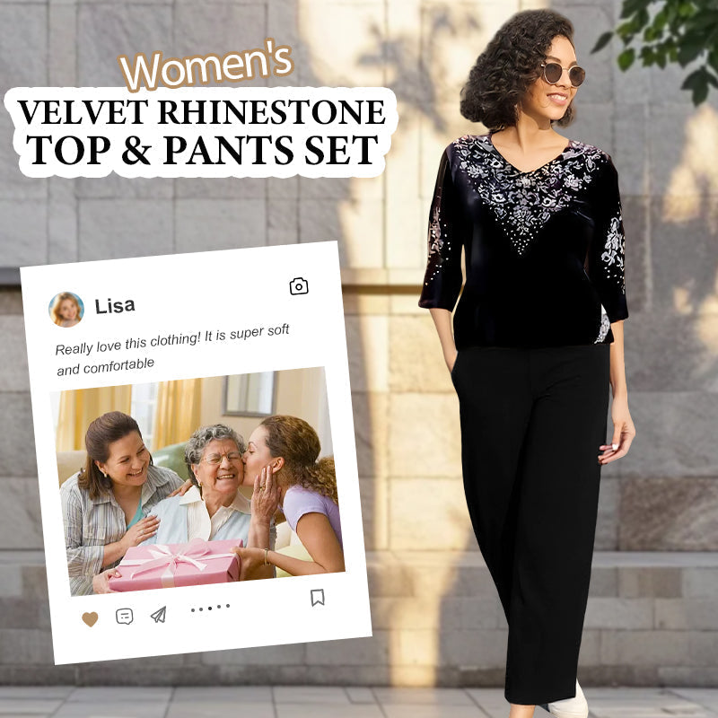 ⏳Time-limited Special⏰Women's Velvet Rhinestone Top & Pants Set