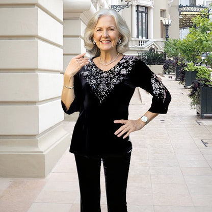 ⏳Time-limited Special⏰Women's Velvet Rhinestone Top & Pants Set