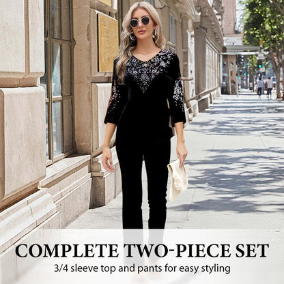 ⏳Time-limited Special⏰Women's Velvet Rhinestone Top & Pants Set