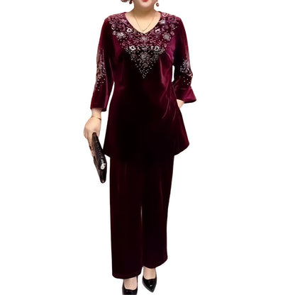 ⏳Time-limited Special⏰Women's Velvet Rhinestone Top & Pants Set
