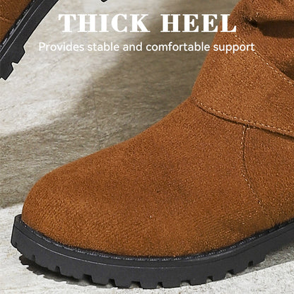 Women’s Wrinkled Knee-High Boots with Buckle Straps