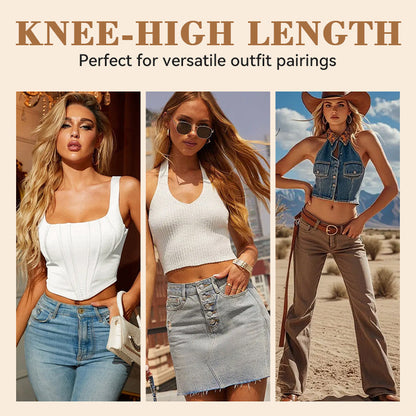 Women’s Wrinkled Knee-High Boots with Buckle Straps