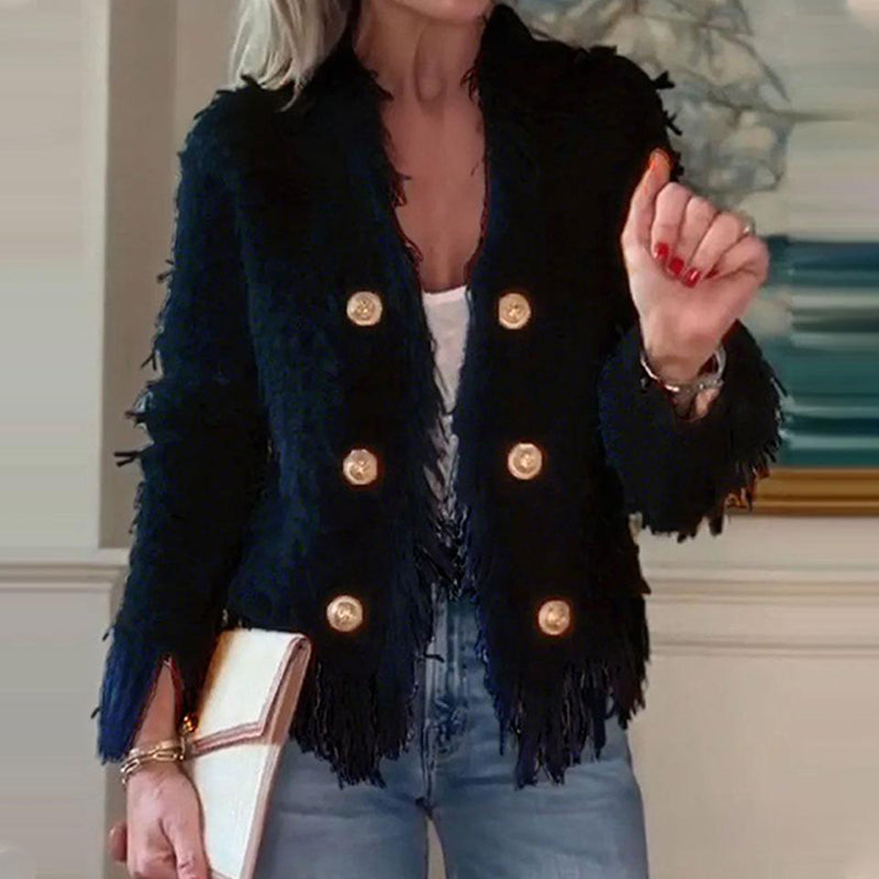 Women’s Fashion Button Tassel Short Coat 💼 – Tassel & Button Elegance, Suitable for Office & Casual Events 👠