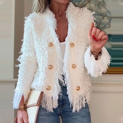 Women’s Fashion Button Tassel Short Coat 💼 – Tassel & Button Elegance, Suitable for Office & Casual Events 👠