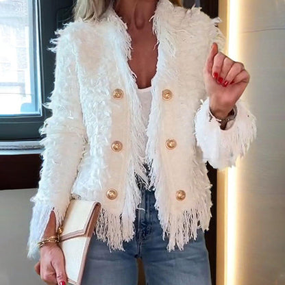 Women’s Fashion Button Tassel Short Coat 💼 – Tassel & Button Elegance, Suitable for Office & Casual Events 👠