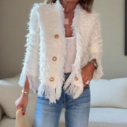 Women’s Fashion Button Tassel Short Coat 💼 – Tassel & Button Elegance, Suitable for Office & Casual Events 👠