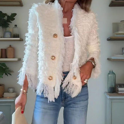 Women’s Fashion Button Tassel Short Coat 💼 – Tassel & Button Elegance, Suitable for Office & Casual Events 👠