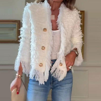 Women’s Fashion Button Tassel Short Coat 💼 – Tassel & Button Elegance, Suitable for Office & Casual Events 👠