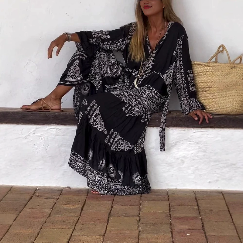 Women’s Casual Printed V-Neck Flowy Dress