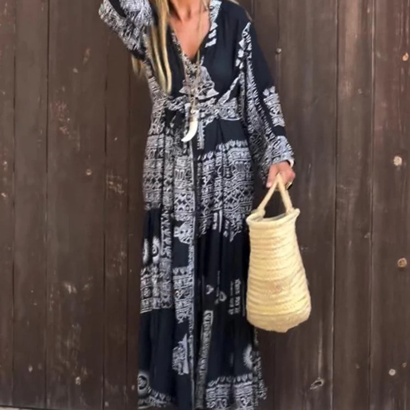 Women’s Casual Printed V-Neck Flowy Dress