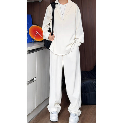 False Two-Piece V-Neck Shirt & Pants Set