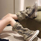 Women's Retro Flat Slouch Mid-Calf Canvas Boots